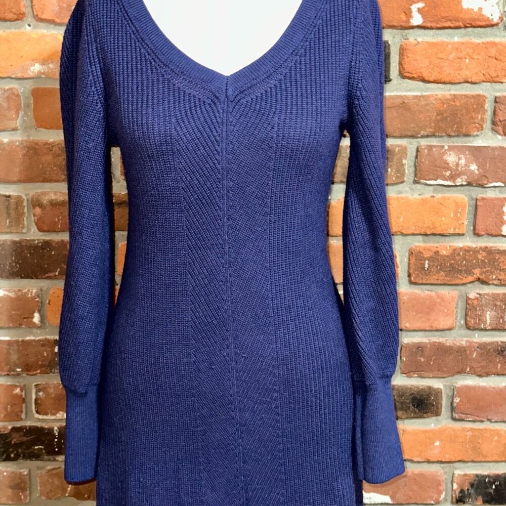 White House Black Market Blue V Neck Long Sleeve Sweater Dress Size Small - Picture 5 of 5